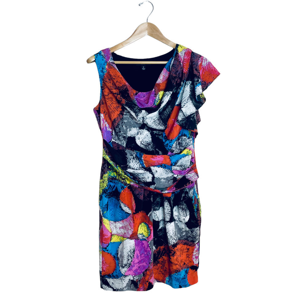 Julie Dillon Multicolored Abstract Ruffle Shoulder Dress Women’s Size 8